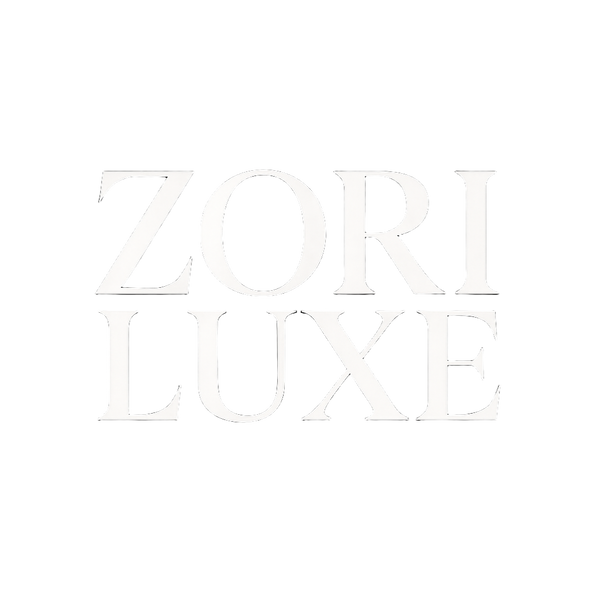 Zori Luxe logo in white on a black background